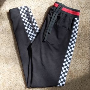 Black joggers with checkered stripe
